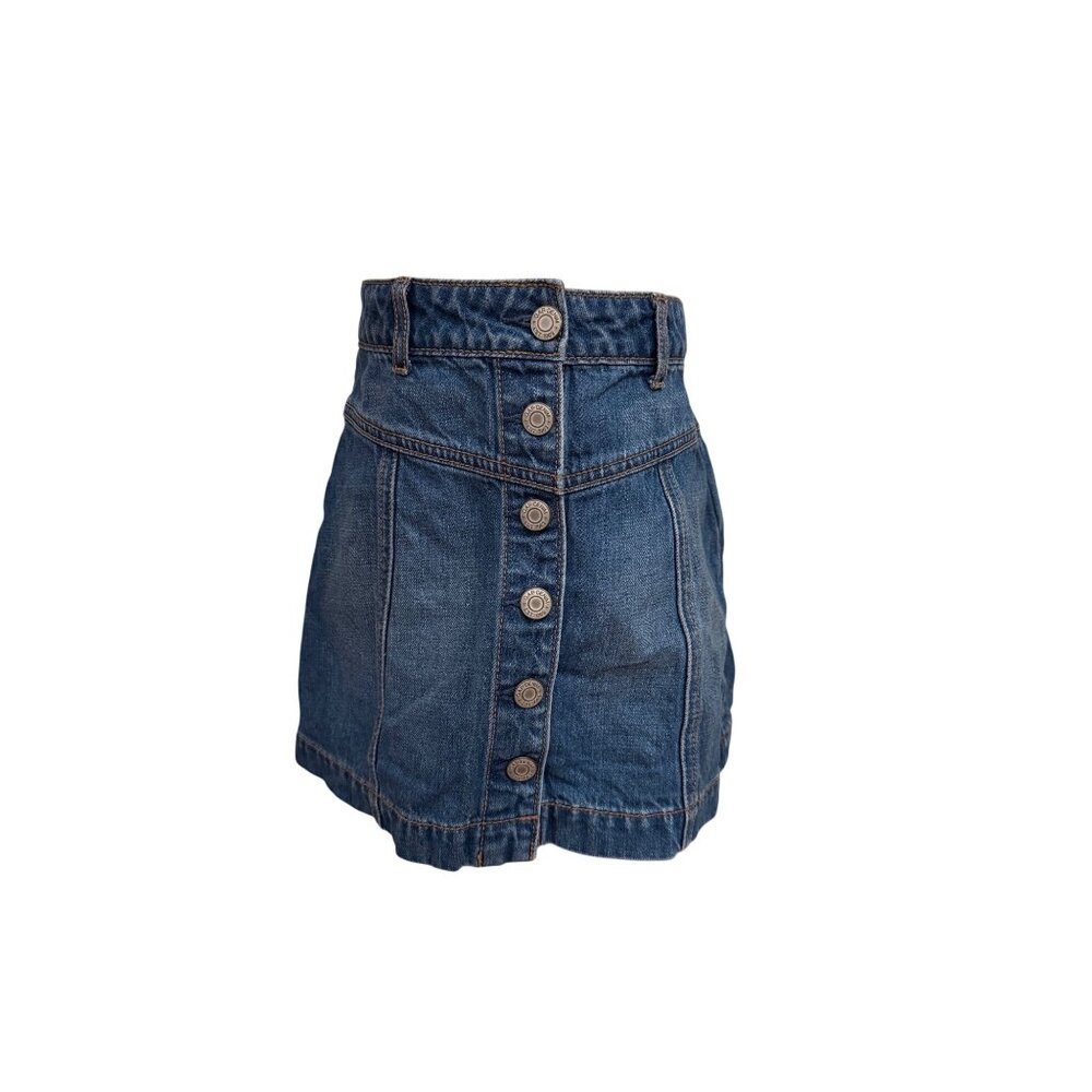 Gap Denim Girls Blue Button Front Mini Skirt Size 7 Adjustable Waist High Rise